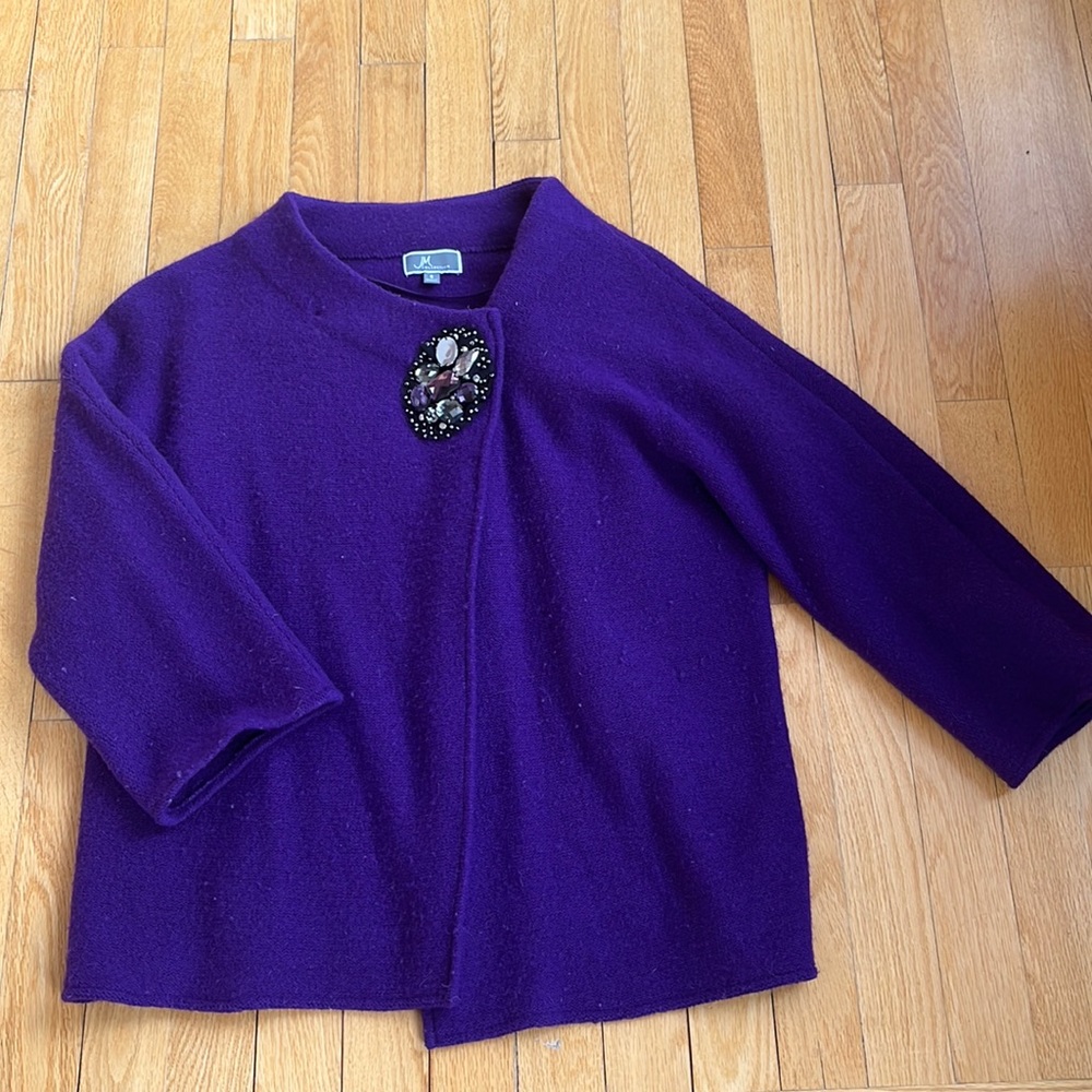 100% Wool Sweater with Gem Button Closure